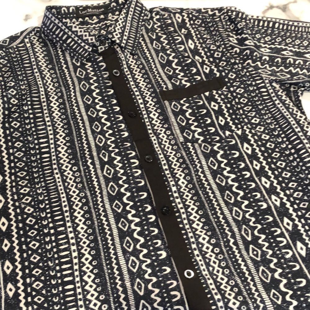 Luc Matton Designer Short Sleeve Button Front Mens Large
